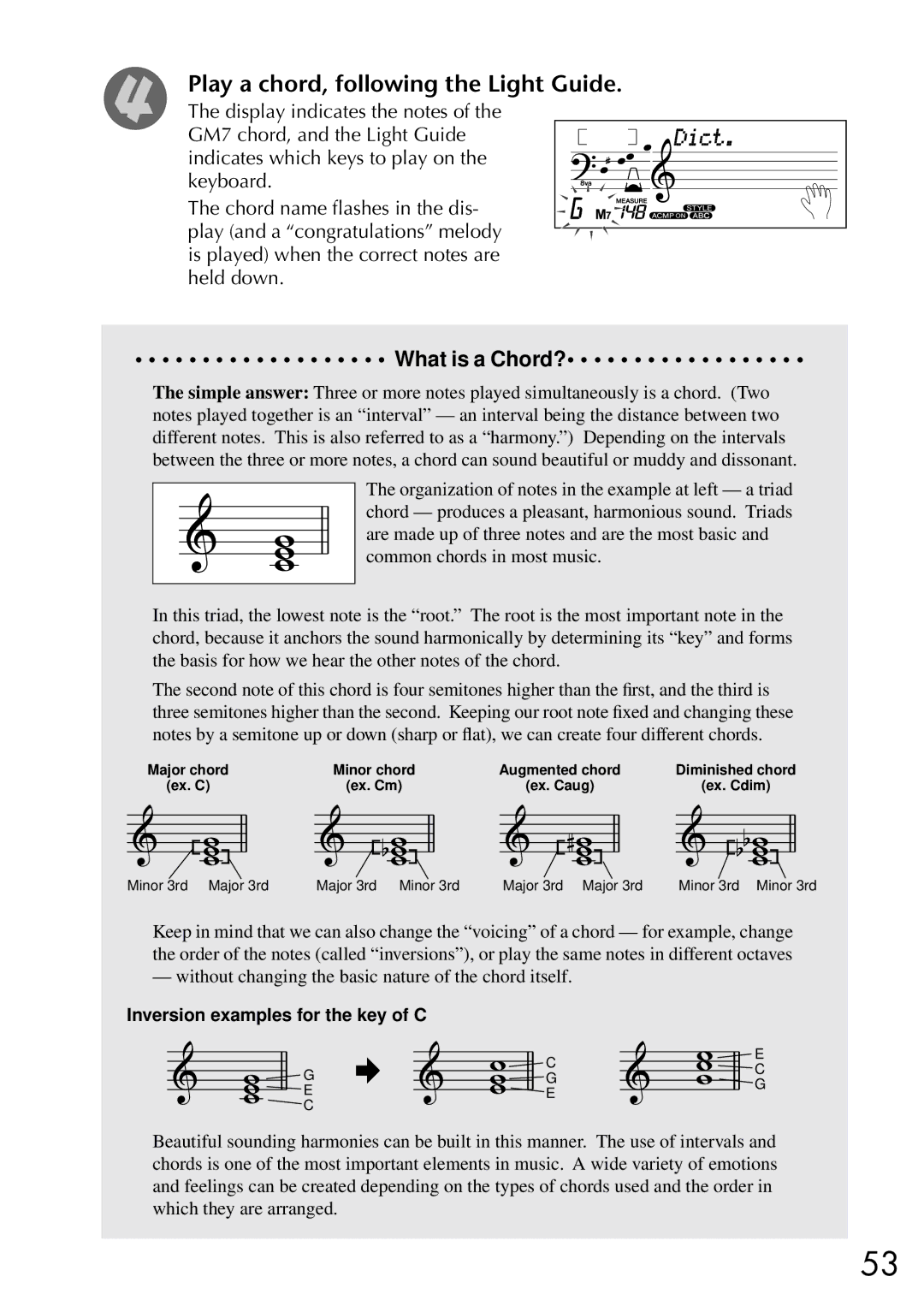 Yamaha EZ-20, Yamaha PortaTone owner manual Play a chord, following the Light Guide, What is a Chord? 