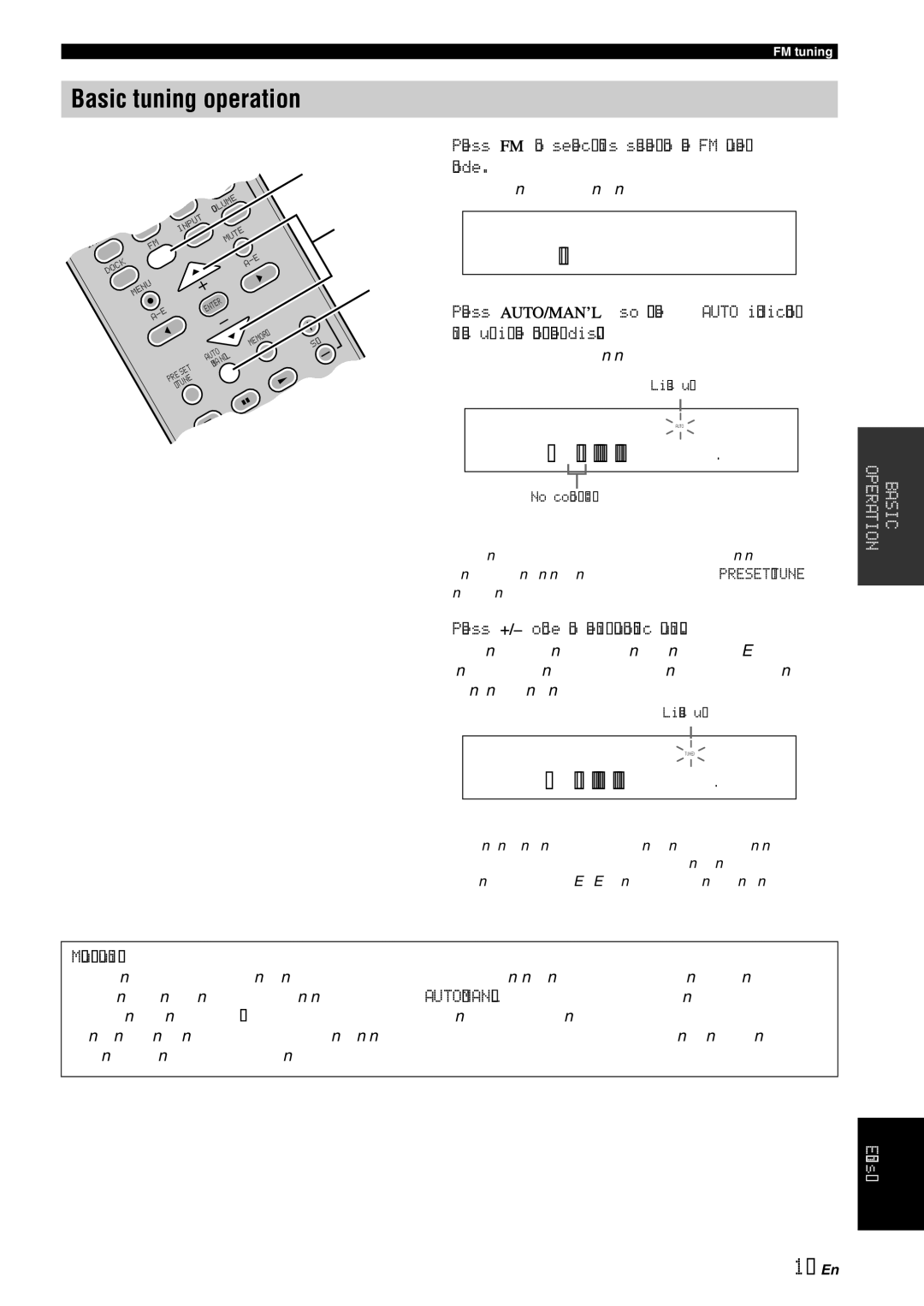 Yamaha YAS-70 owner manual Basic tuning operation, Pressmode.FM to select this system to the FM tuner, Manual tuning 