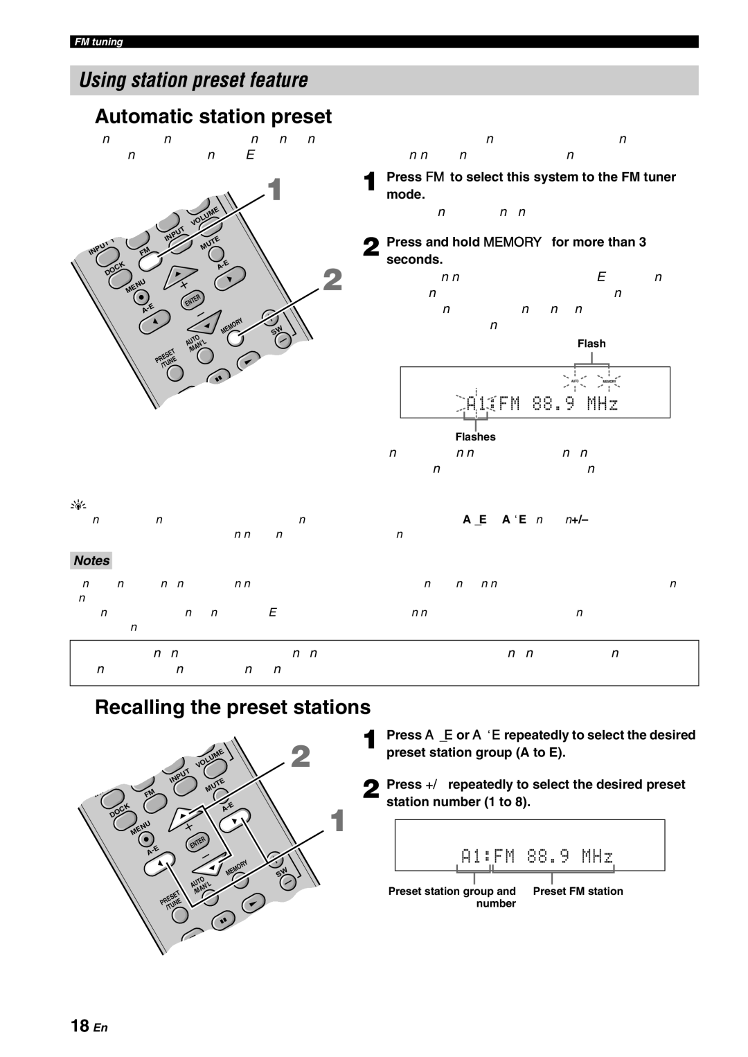 Yamaha YAS-70 owner manual Using station preset feature, Automatic station preset, Recalling the preset stations 