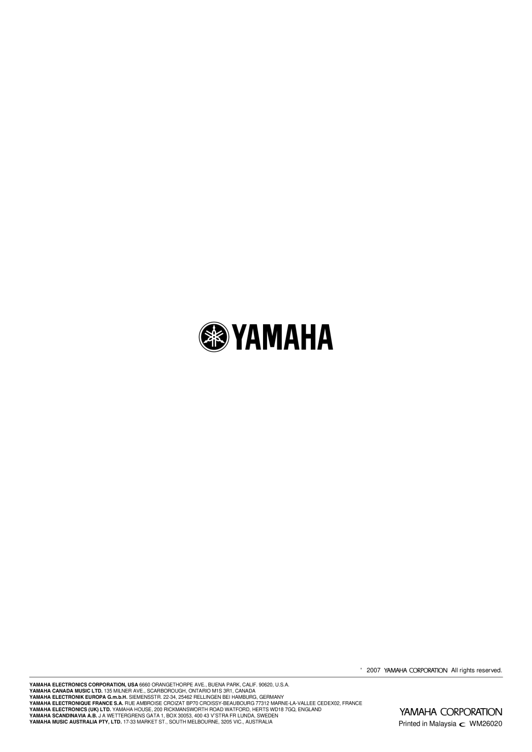 Yamaha YAS-70 owner manual WM26020 