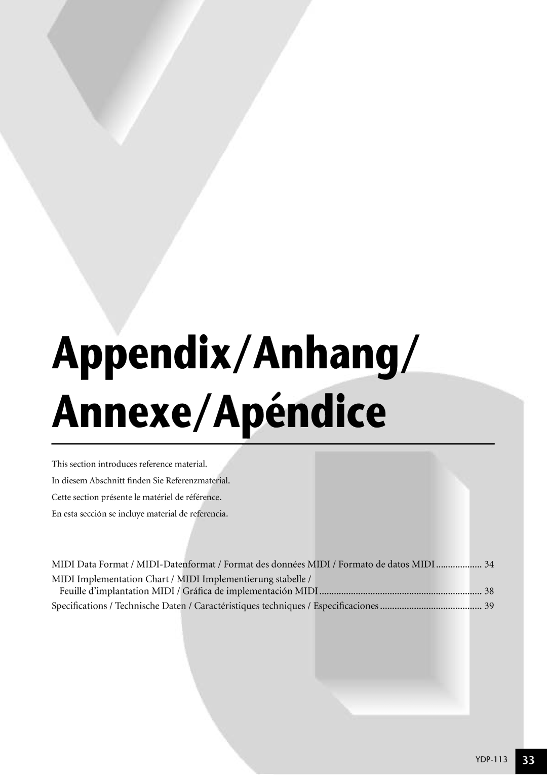 Yamaha YDP-113 owner manual Appendix/Anhang Annexe/Apéndice 