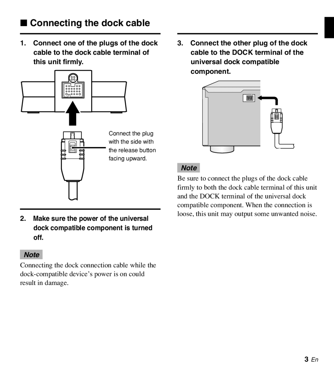 Yamaha YDS-11 owner manual Connecting the dock cable 