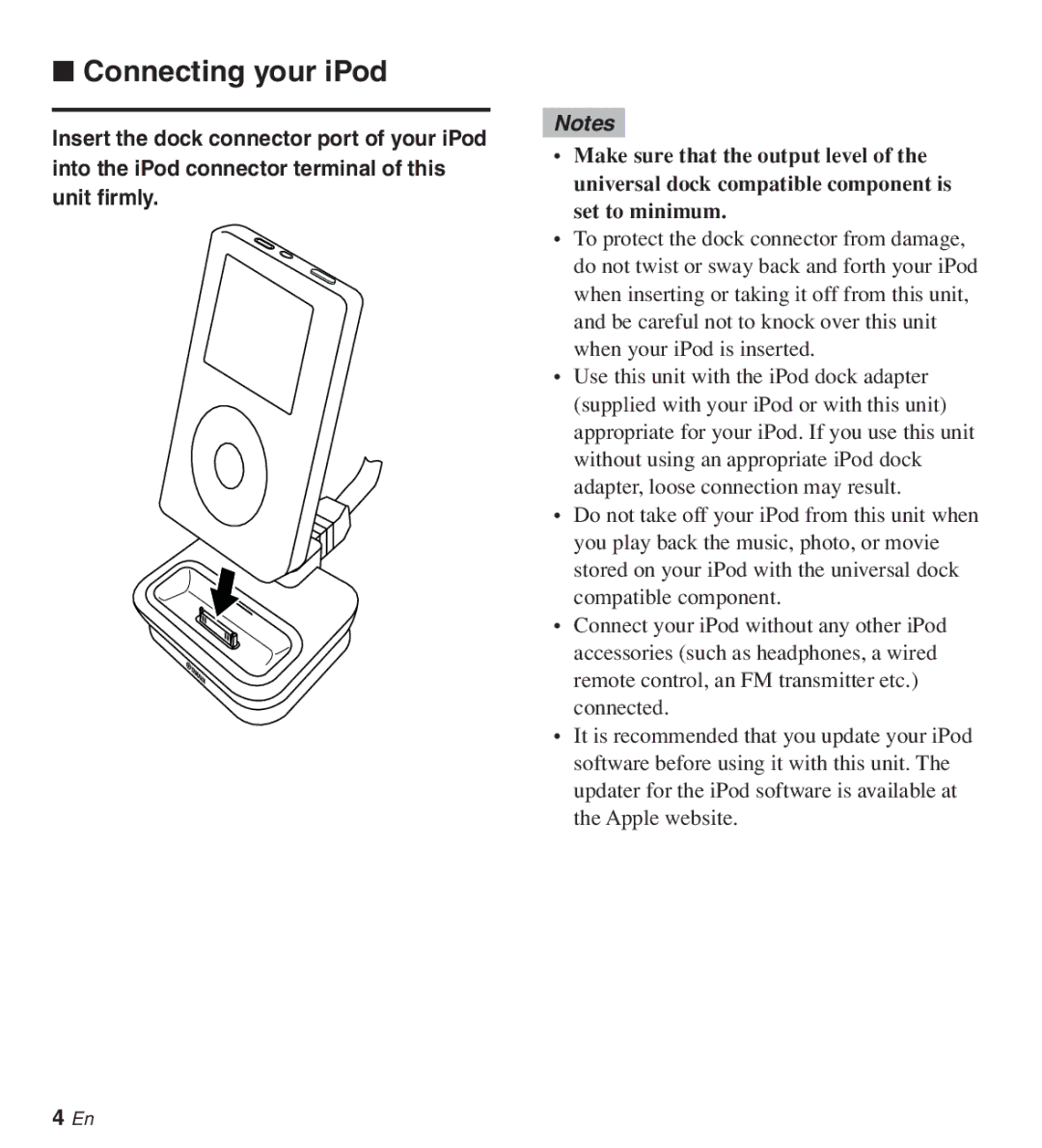 Yamaha YDS-11 owner manual Connecting your iPod 