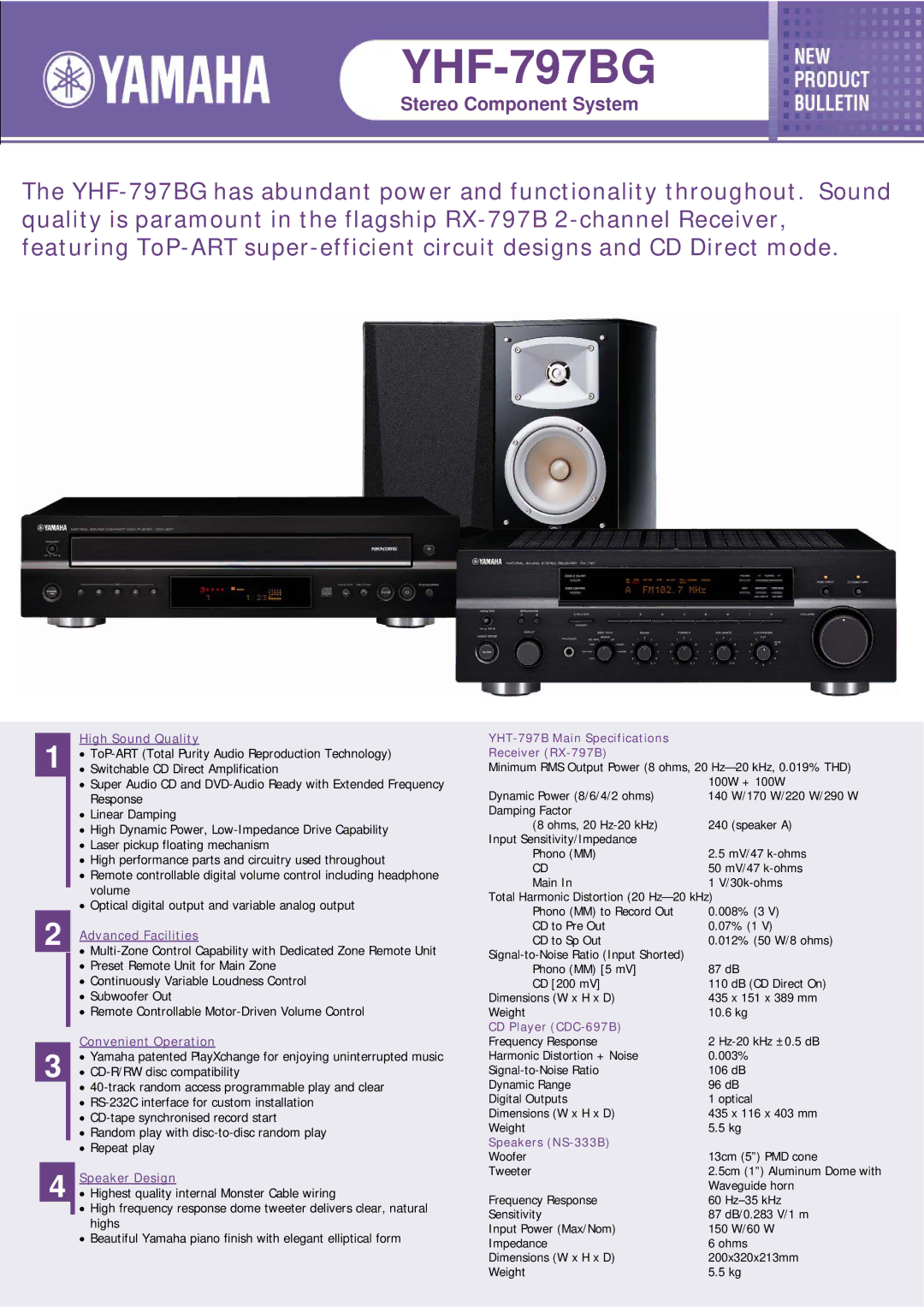 Yamaha YHF-797BG specifications High Sound Quality, Advanced Facilities, Convenient Operation, Speaker Design 