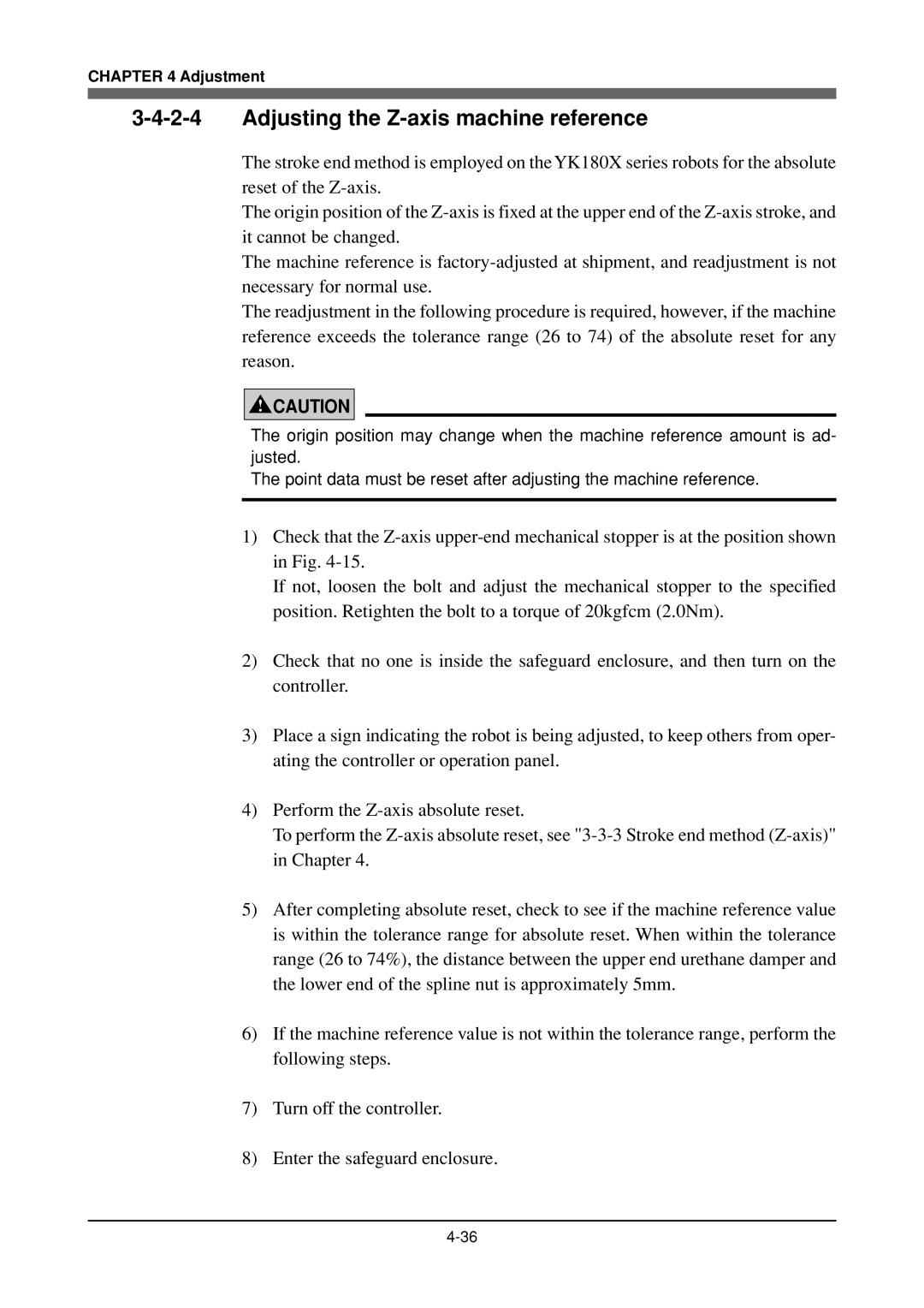 Yamaha YK180X, YK120X owner manual Adjusting the Z-axis machine reference 