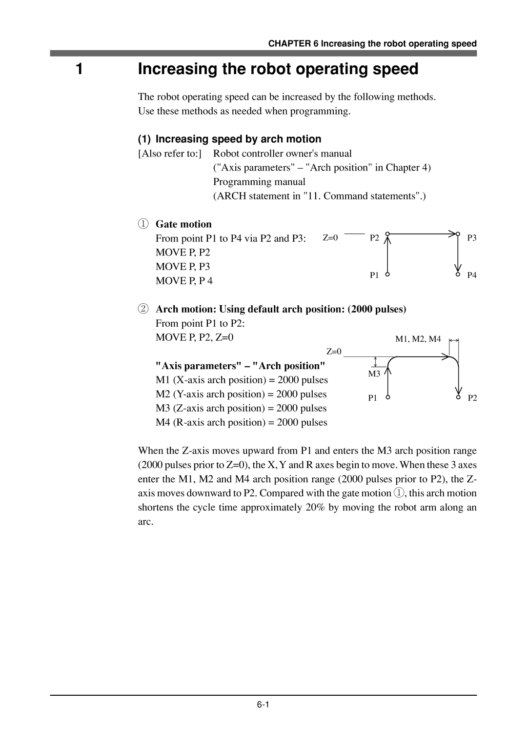 Yamaha YK120X, YK180X owner manual Increasing the robot operating speed, Increasing speed by arch motion 