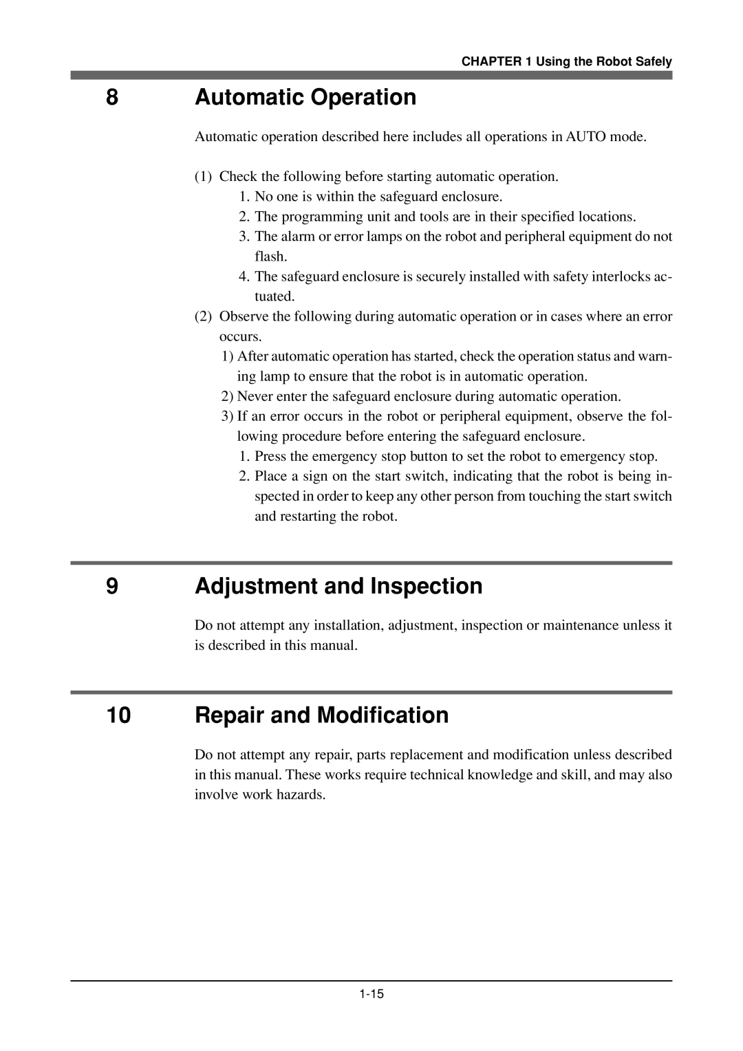 Yamaha YK120X, YK180X owner manual Automatic Operation, Adjustment and Inspection, Repair and Modification 