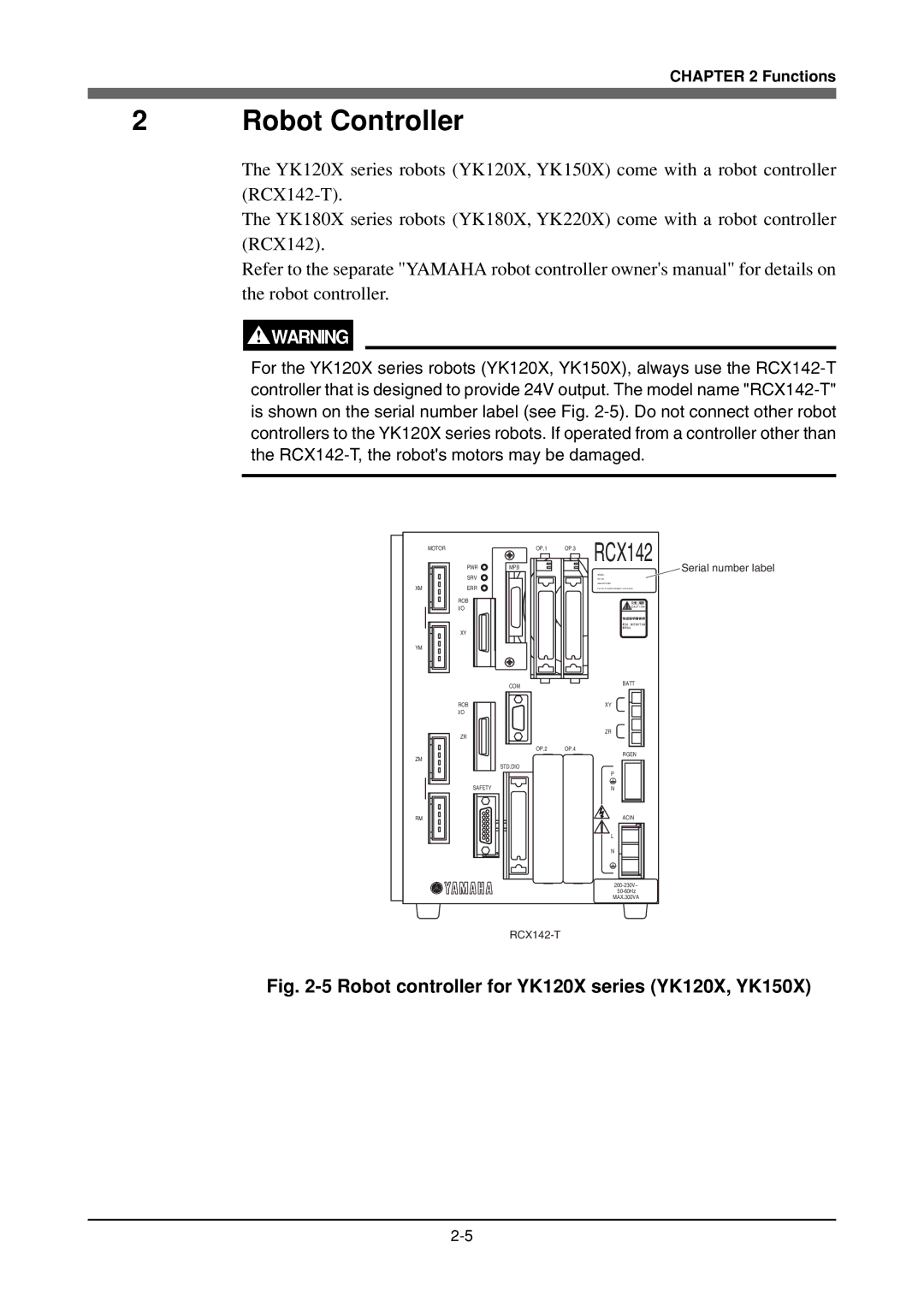 Yamaha YK180X owner manual Robot Controller, Robot controller for YK120X series YK120X, YK150X 