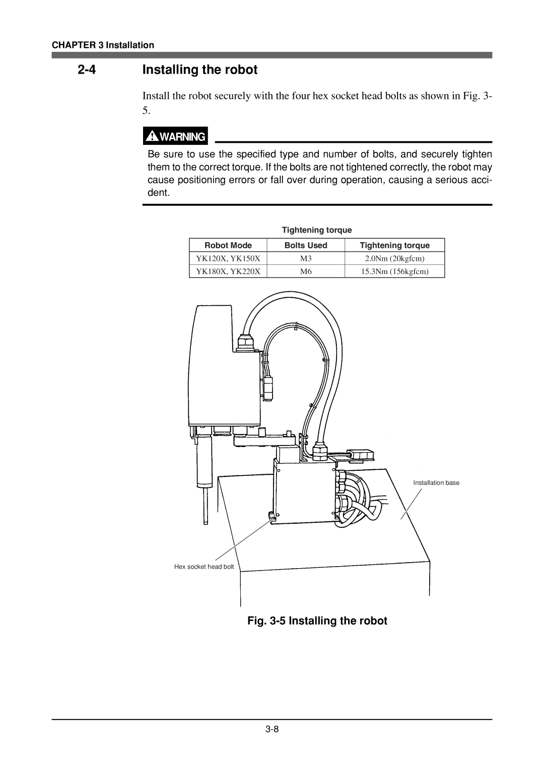 Yamaha YK180X, YK120X owner manual Installing the robot 