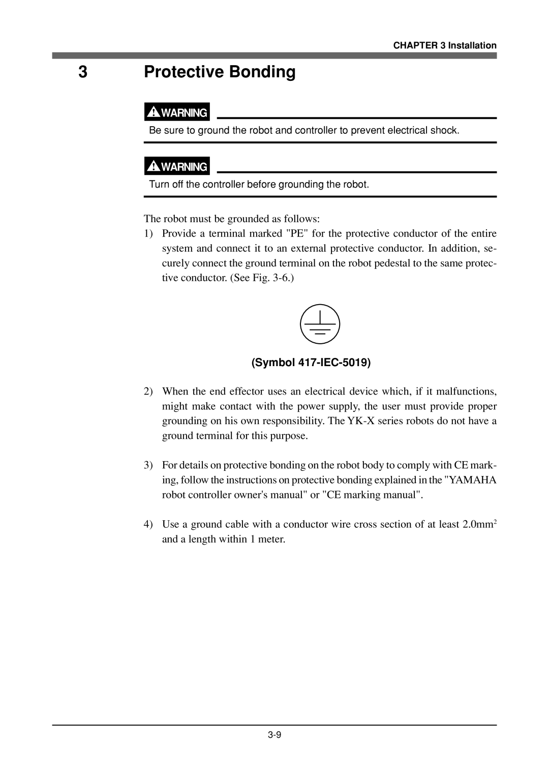 Yamaha YK120X, YK180X owner manual Protective Bonding, Symbol 417-IEC-5019 