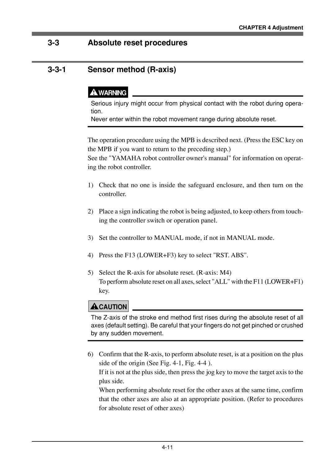 Yamaha YK120X, YK180X owner manual Absolute reset procedures Sensor method R-axis 