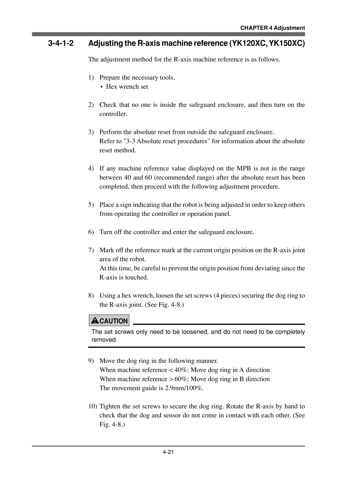 Yamaha YK180X owner manual Adjusting the R-axis machine reference YK120XC, YK150XC 