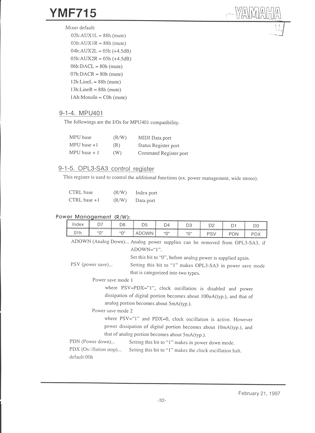 Yamaha YMF715 manual 