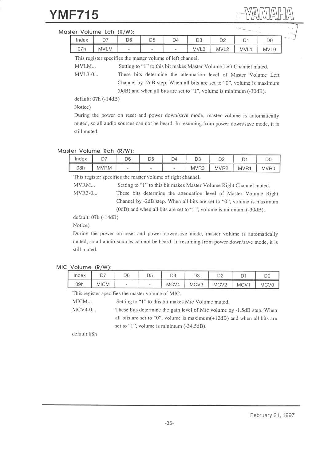 Yamaha YMF715 manual 