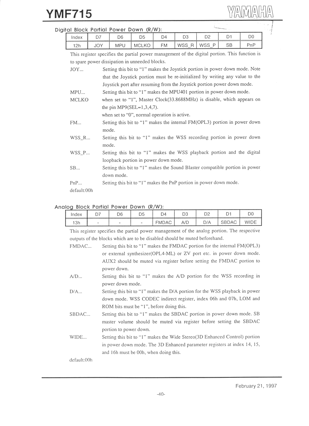 Yamaha YMF715 manual 