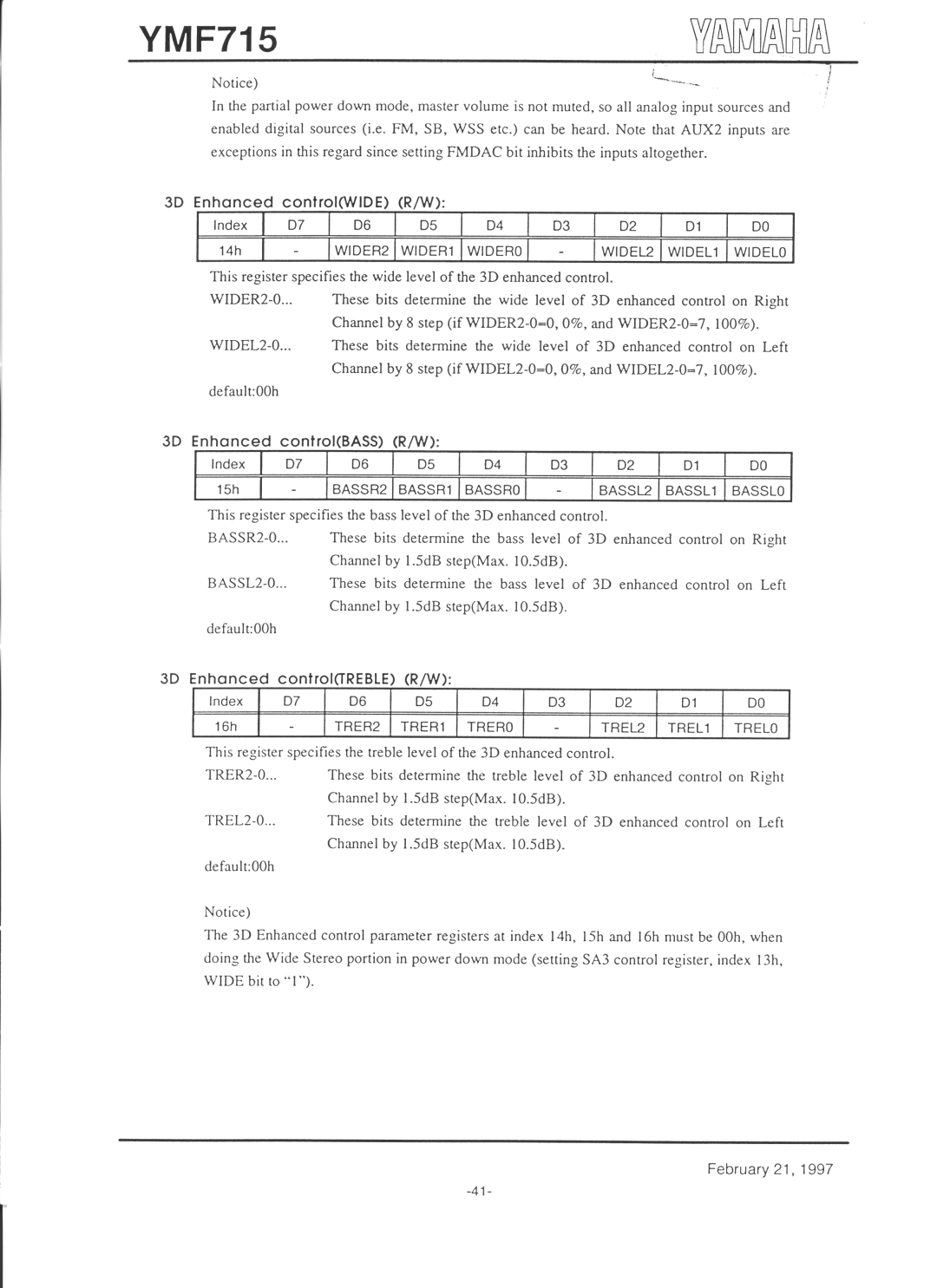 Yamaha YMF715 manual 