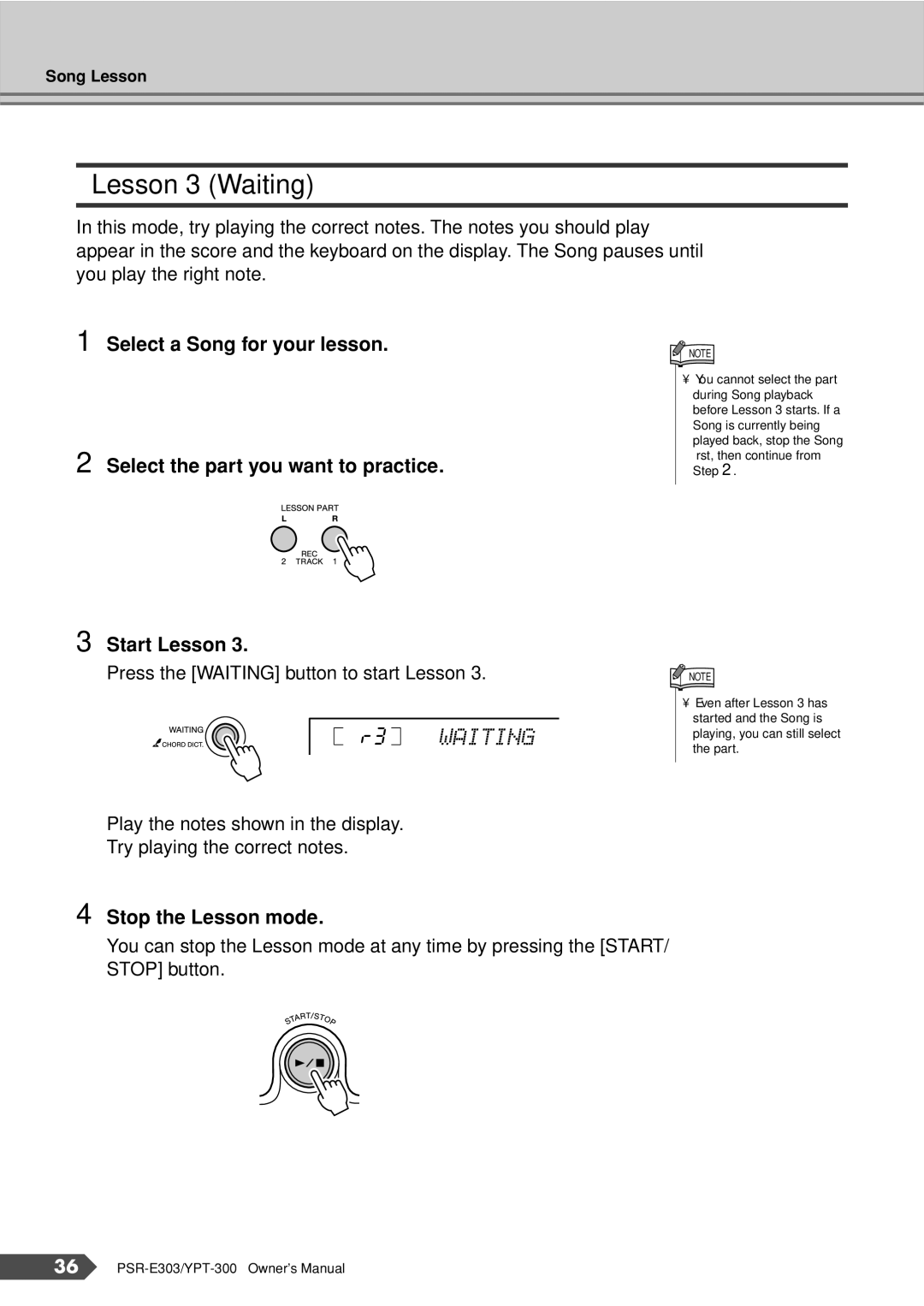 Yamaha YPT-300, PSR-E303 owner manual Lesson 3 Waiting, R3 Waiting 