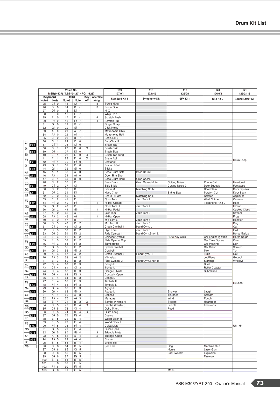 Yamaha PSR-E303, YPT-300 owner manual Maou 