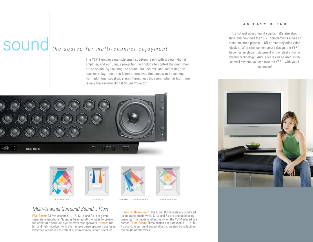 Yamaha YSP-1 manual A N E A S Y B L E N D, sound, Multi-ChannelSurround Sound... Plus 