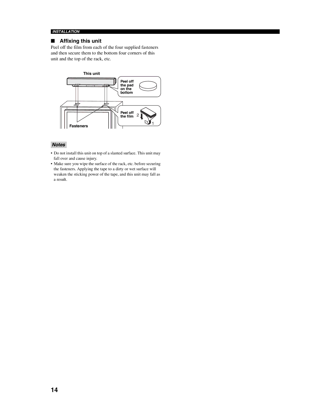 Yamaha YSP-1000 owner manual Affixing this unit, Fasteners 