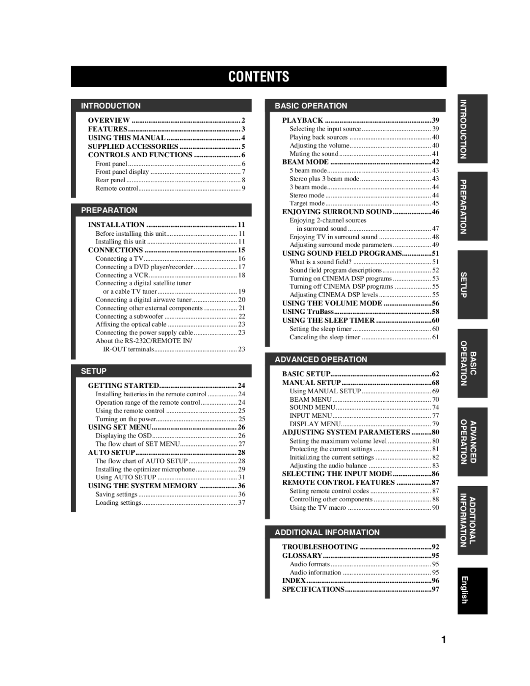 Yamaha YSP-1000 owner manual Contents 