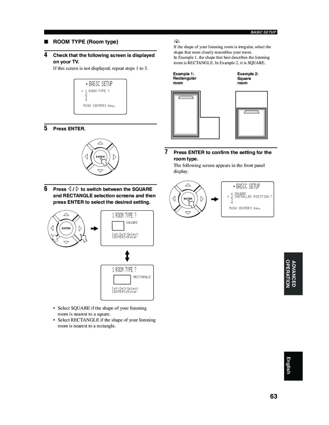 Yamaha YSP-1000 owner manual Basic Setup, Room Type ?, Room Type Room type 