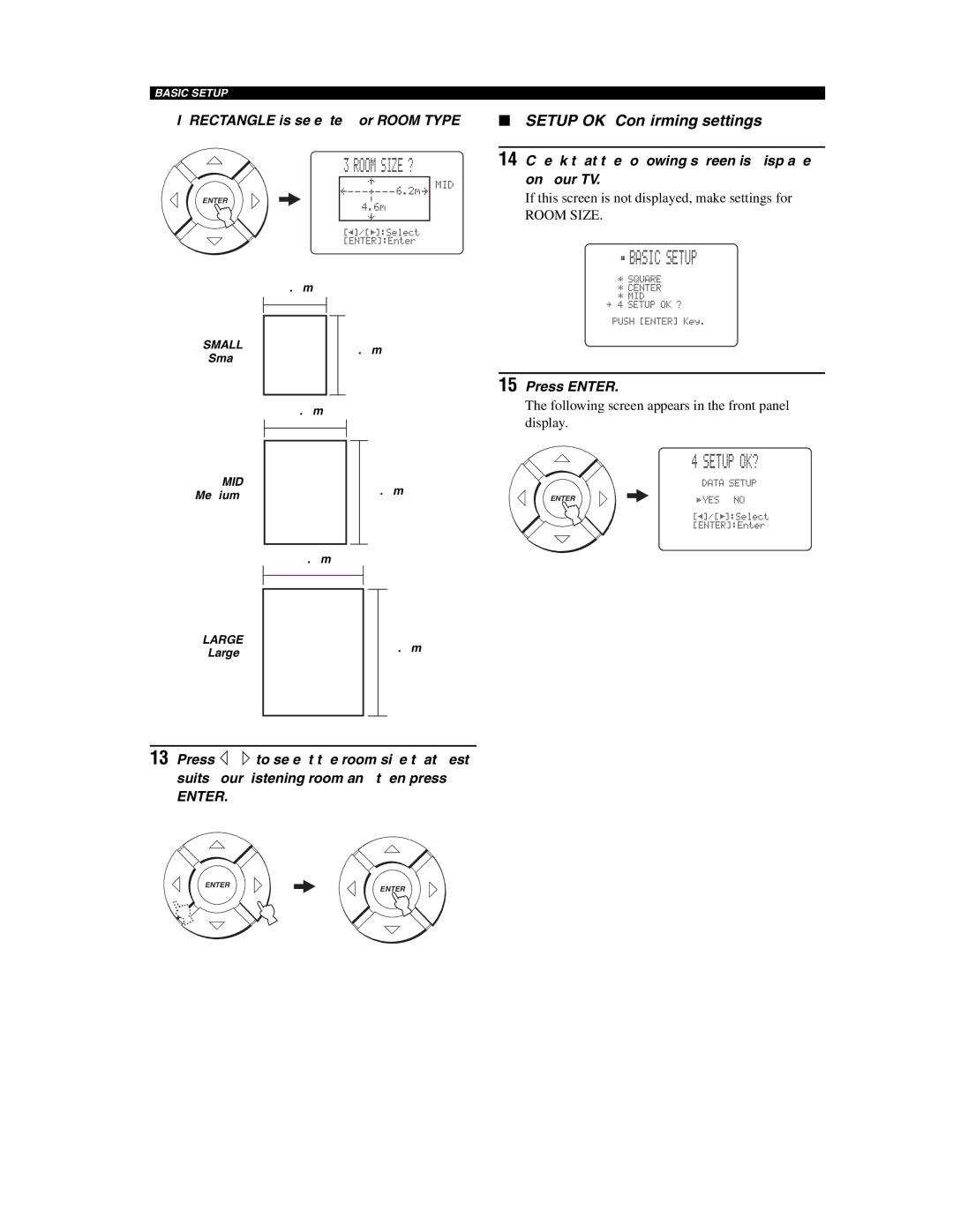 Yamaha YSP-1000 owner manual Setup OK Confirming settings, Small, Large 