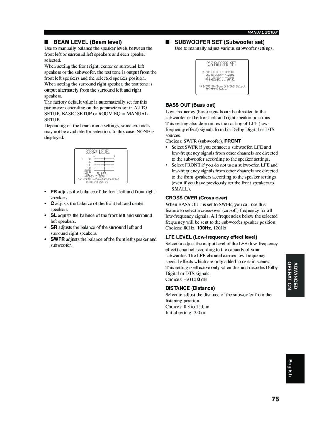 Yamaha YSP-1000 owner manual Bbeam Level, Csubwoofer SET, Beam Level Beam level, Subwoofer SET Subwoofer set 