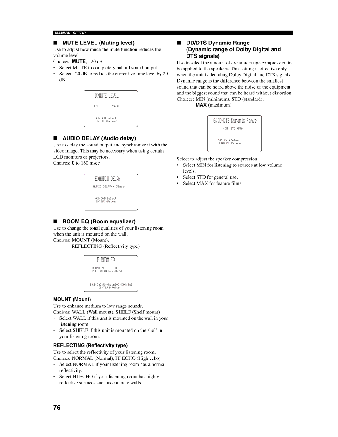 Yamaha YSP-1000 owner manual Dmute Level, Eaudio Delay, Froom EQ 