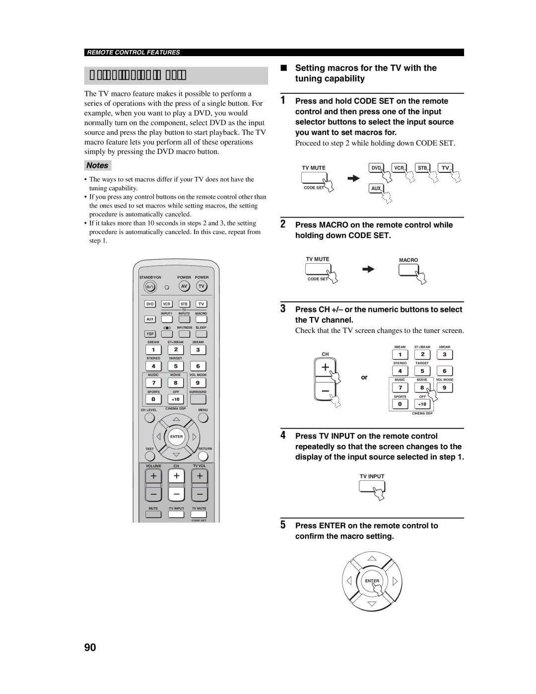 Yamaha YSP-1000 owner manual Using the TV macro, Setting macros for the TV with the tuning capability 