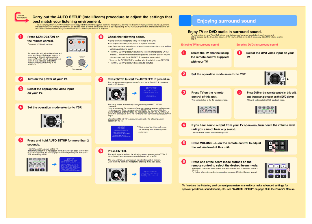 Yamaha YSP-1100 owner manual Enjoying surround sound 