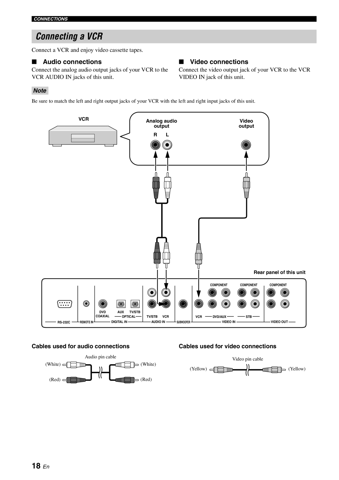 Yamaha YSP-1100 owner manual Connecting a VCR, 18 En, Audio connections, Video, Output 