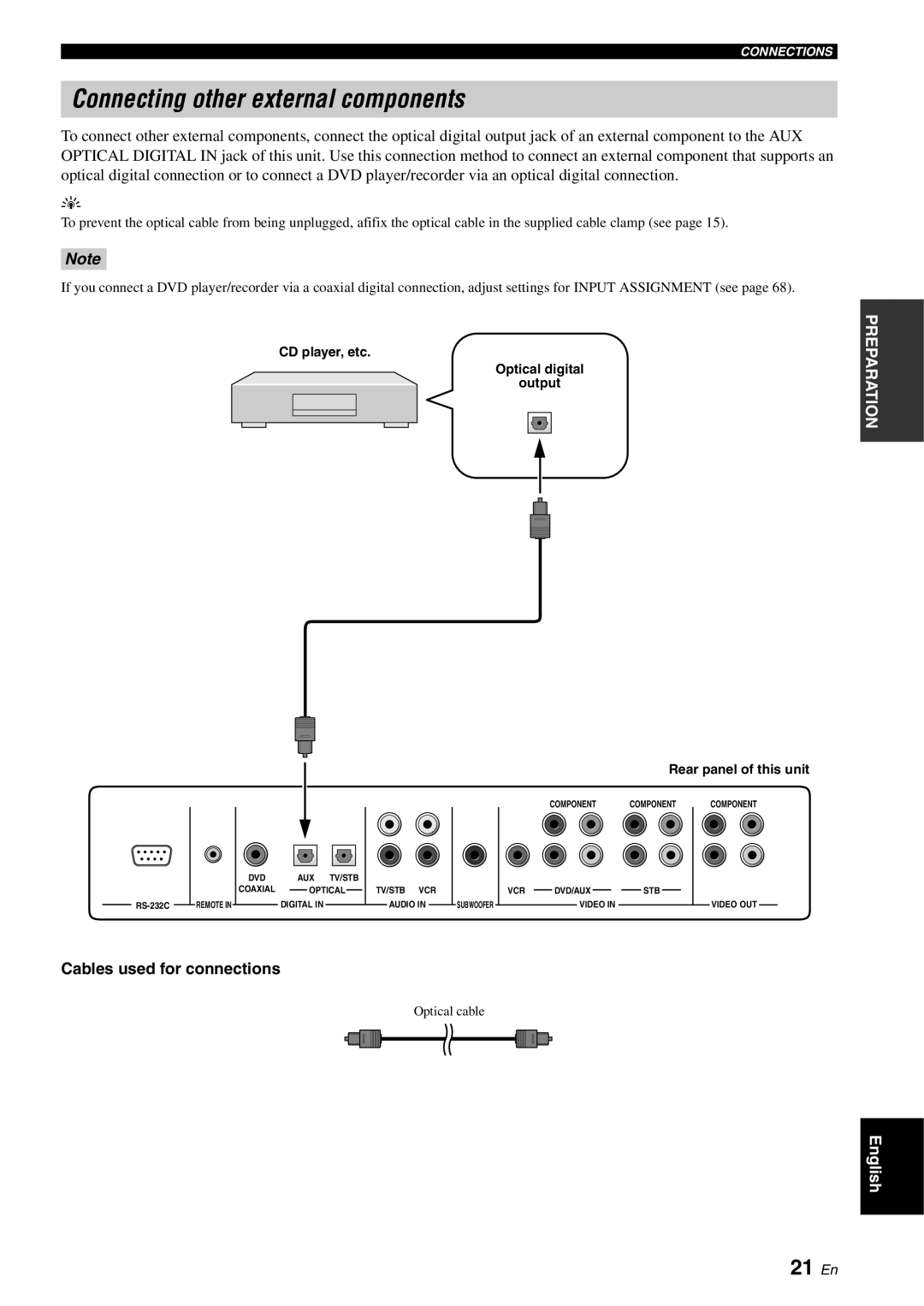 Yamaha YSP-1100 owner manual Connecting other external components, 21 En, Cables used for connections 