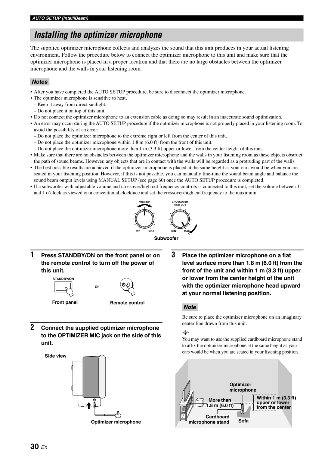 Yamaha YSP-1100 owner manual Installing the optimizer microphone, 30 En 