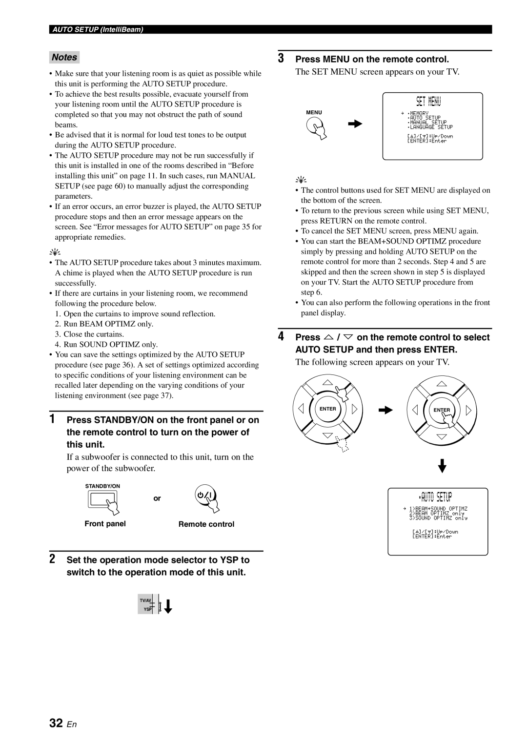 Yamaha YSP-1100 owner manual Auto Setup, 32 En 