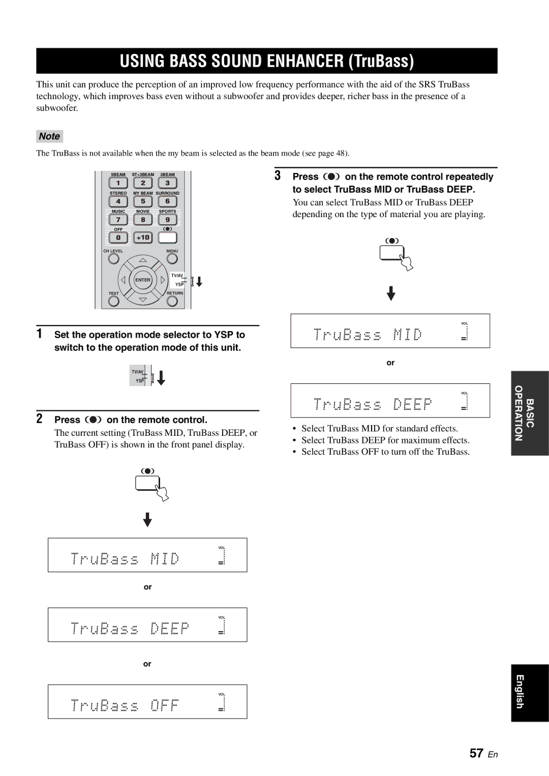 Yamaha YSP-1100 owner manual 57 En, Press on the remote control 