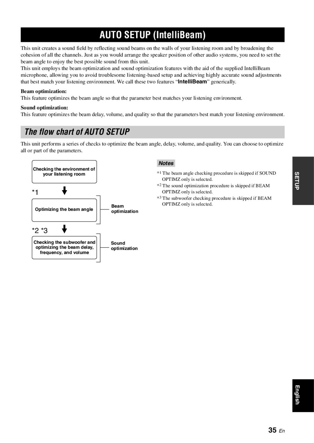 Yamaha YSP-3000 owner manual Auto Setup IntelliBeam, Flow chart of Auto Setup, 35 En 