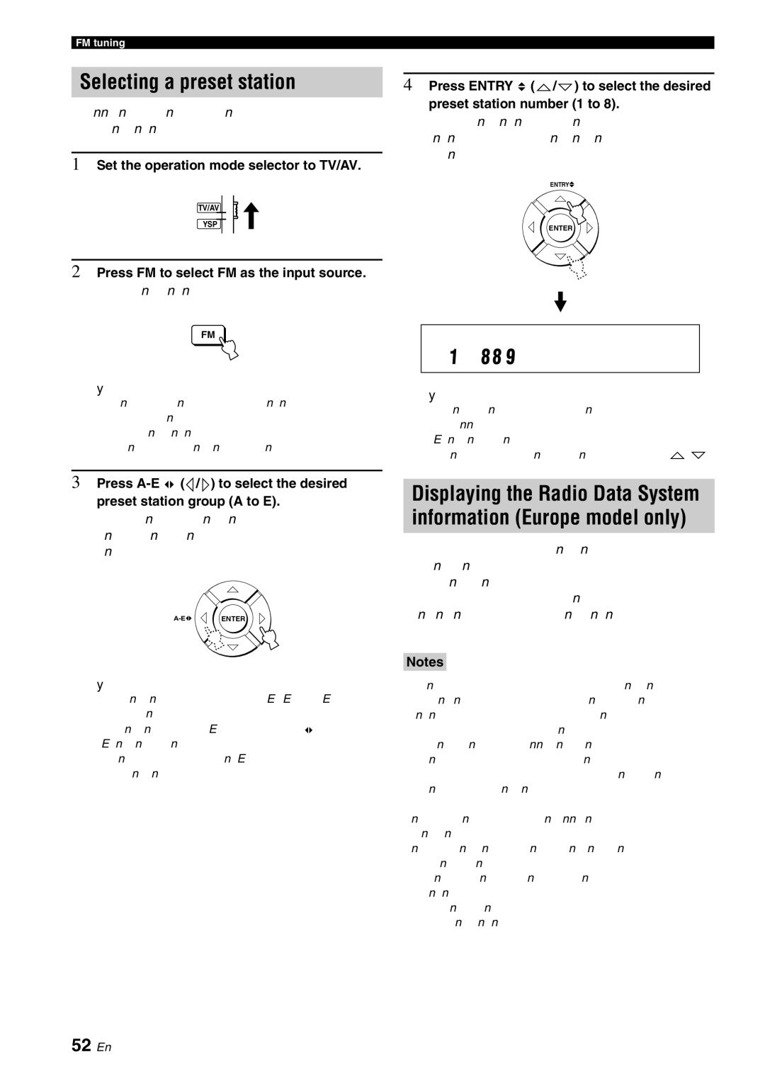Yamaha YSP-3000 Selecting a preset station, A1FM, 52 En, Press Entry / to select the desired, Preset station number 1 to 