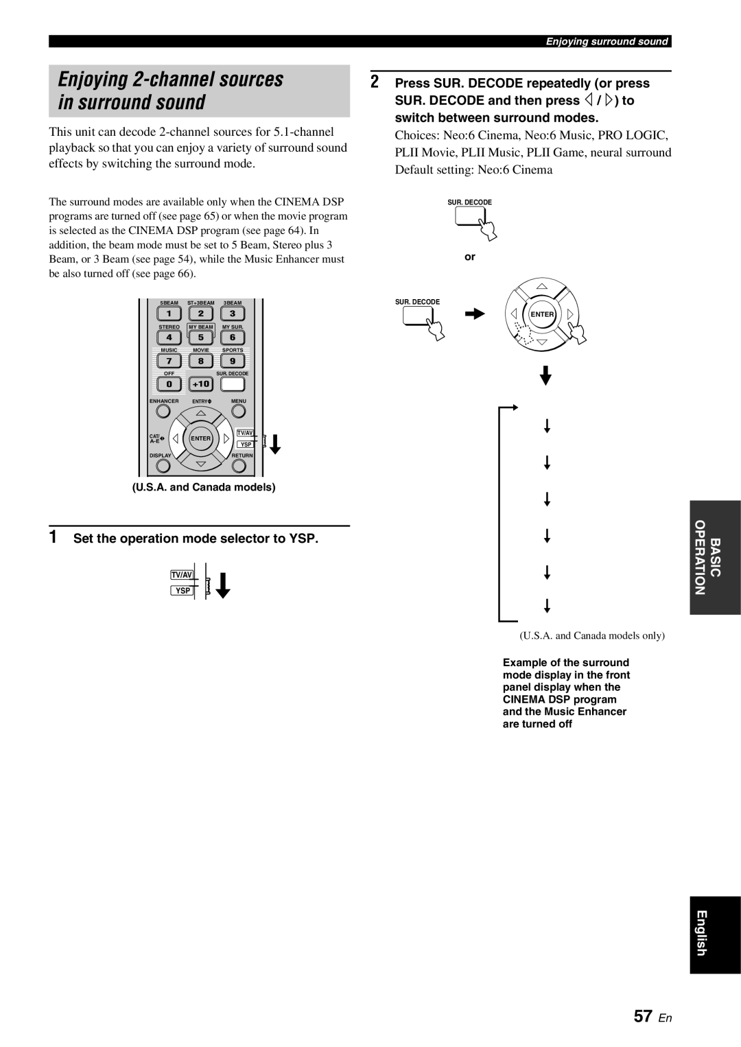 Yamaha YSP-3000 owner manual Enjoying 2-channel sources, Surround sound, 57 En 