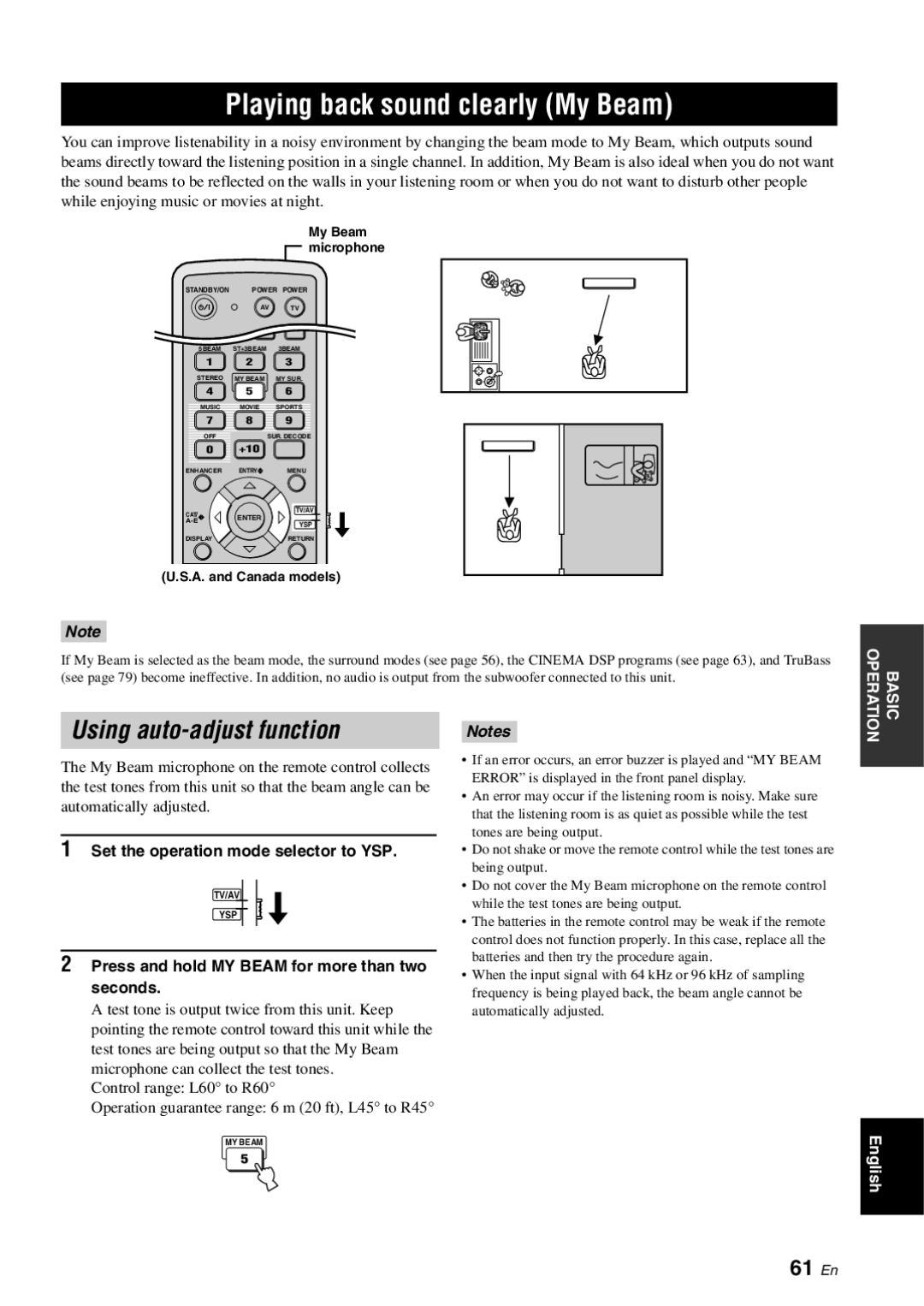 Yamaha YSP-3000 owner manual Playing back sound clearly My Beam, Using auto-adjust function, 61 En 