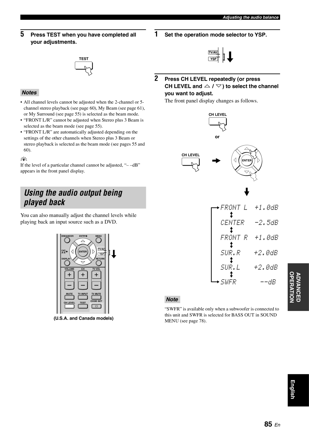 Yamaha YSP-3000 owner manual Using the audio output being played back, 85 En 