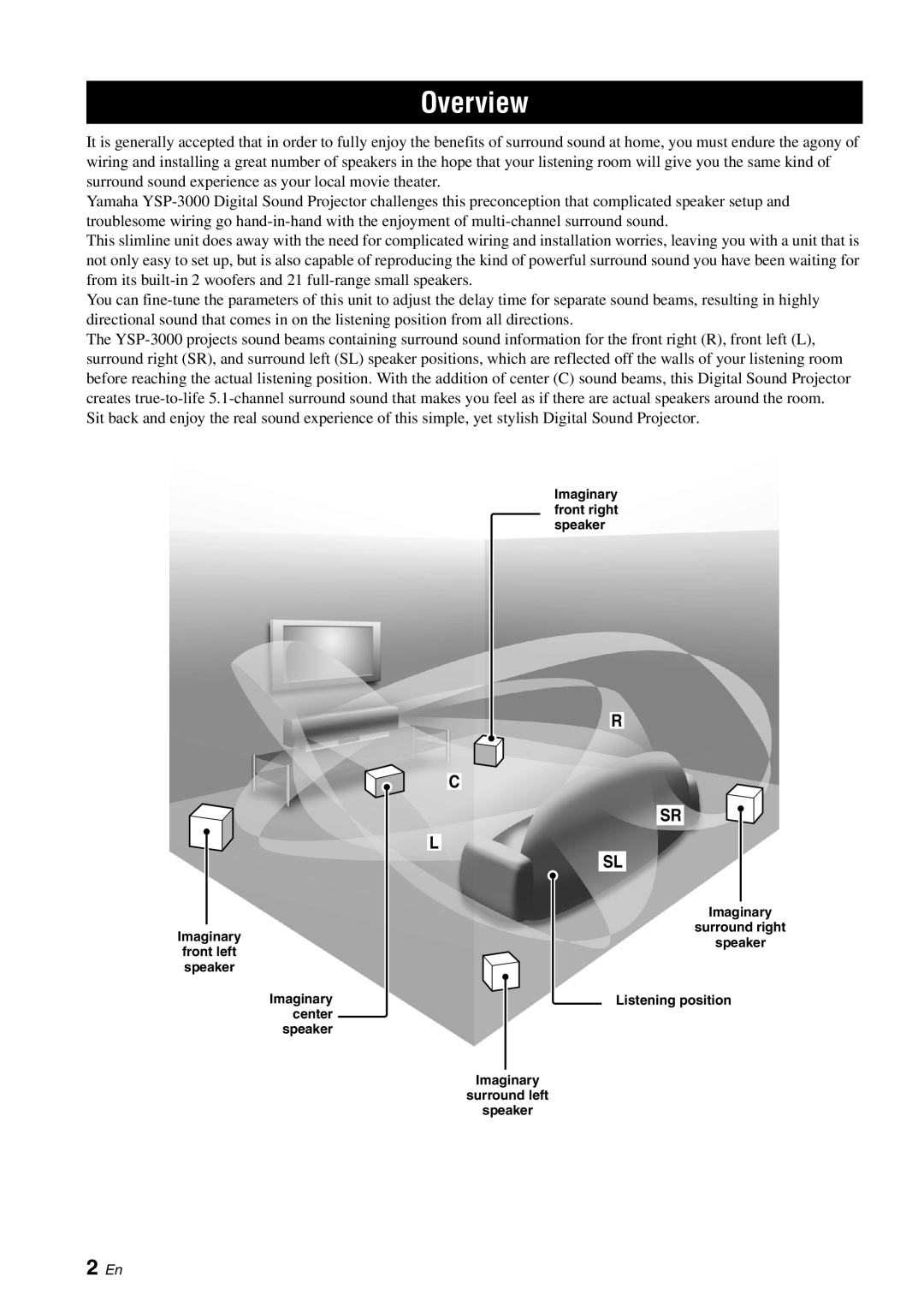Yamaha YSP-3000 owner manual Overview, 2 En, R C Sr L Sl 
