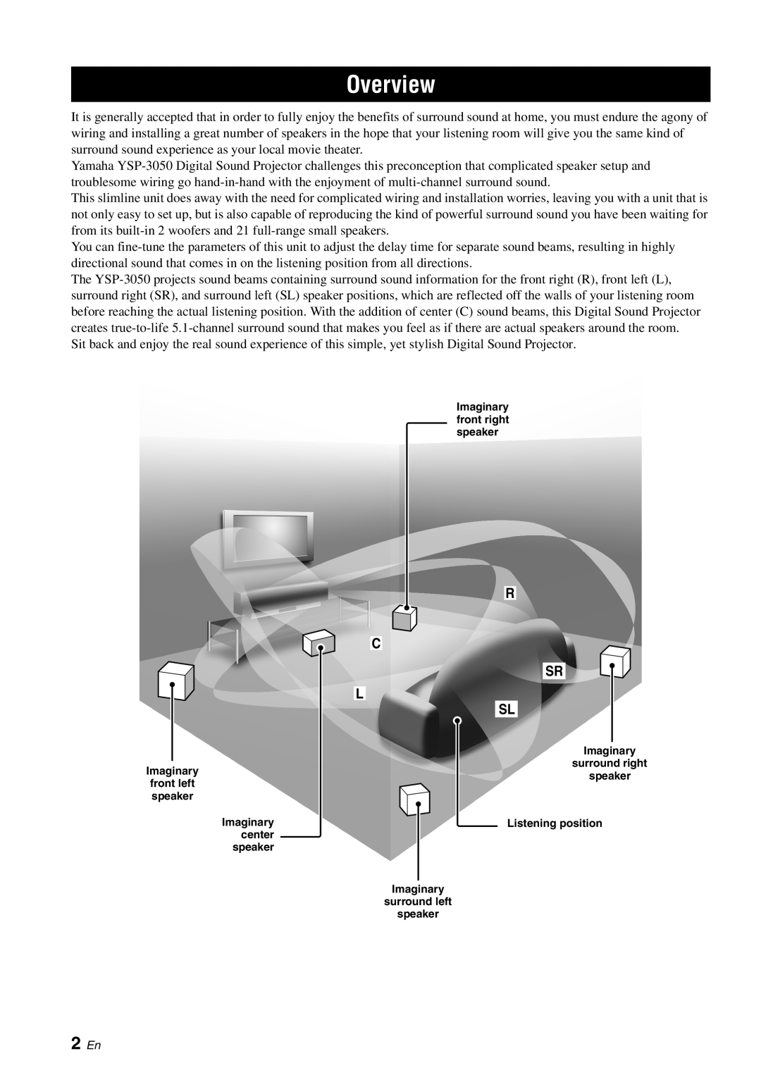 Yamaha YSP-3050 owner manual Overview, 2 En, R C Sr L Sl 