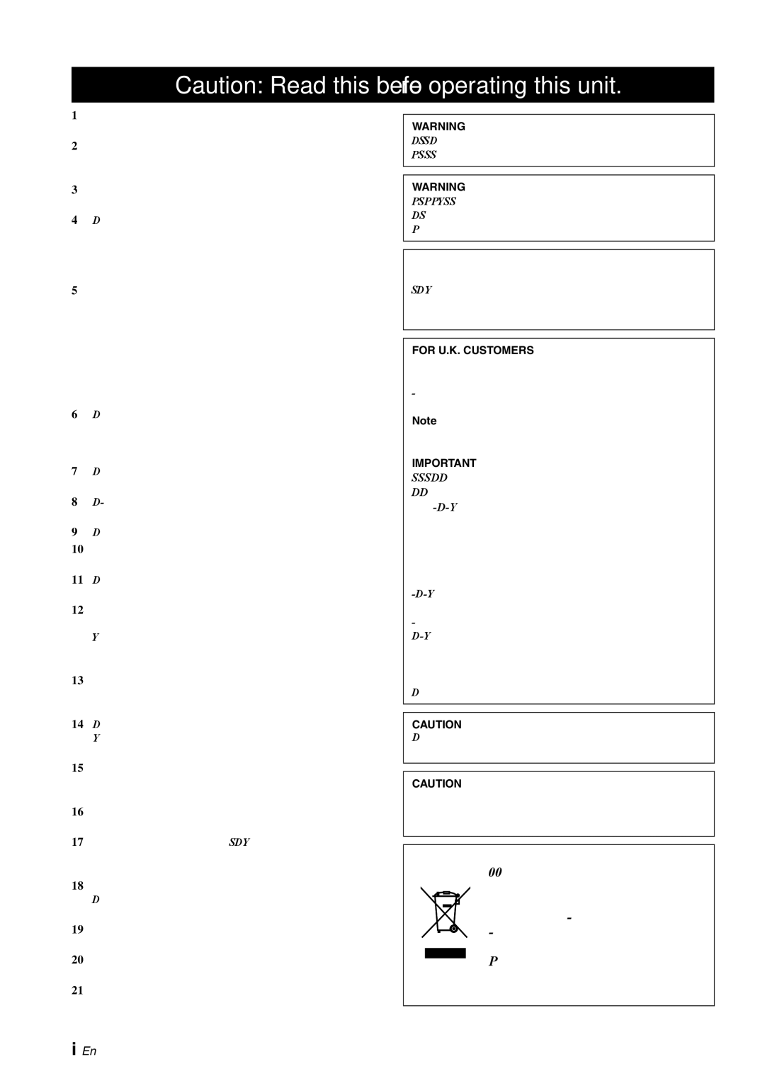 Yamaha YSP-40D owner manual For U.K. Customers 