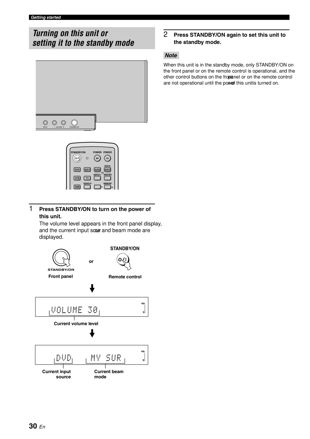 Yamaha YSP-40D owner manual 30 En, Press STANDBY/ON again to set this unit to the standby mode 