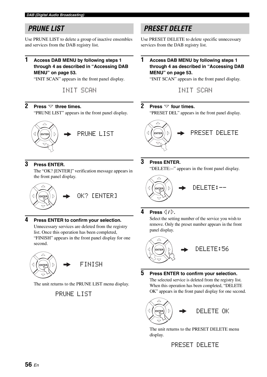 Yamaha YSP-40D owner manual 56 En, Press three times Press four times 