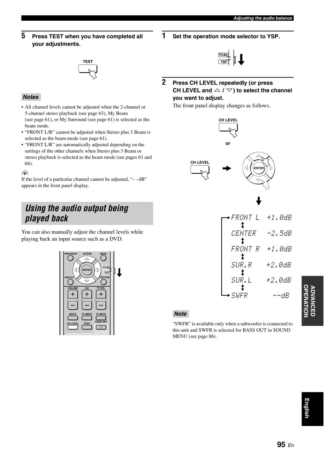 Yamaha YSP-40D owner manual Using the audio output being played back, 95 En 