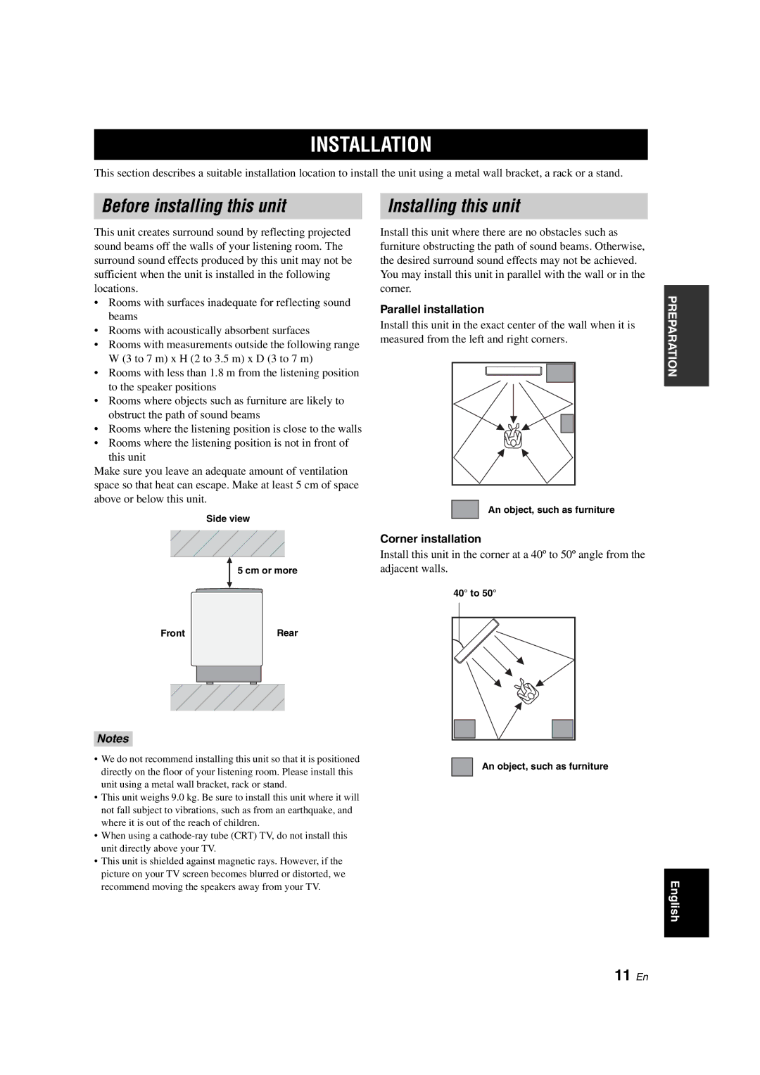 Yamaha YSP-900 owner manual Installation, Before installing this unit, Installing this unit, 11 En 