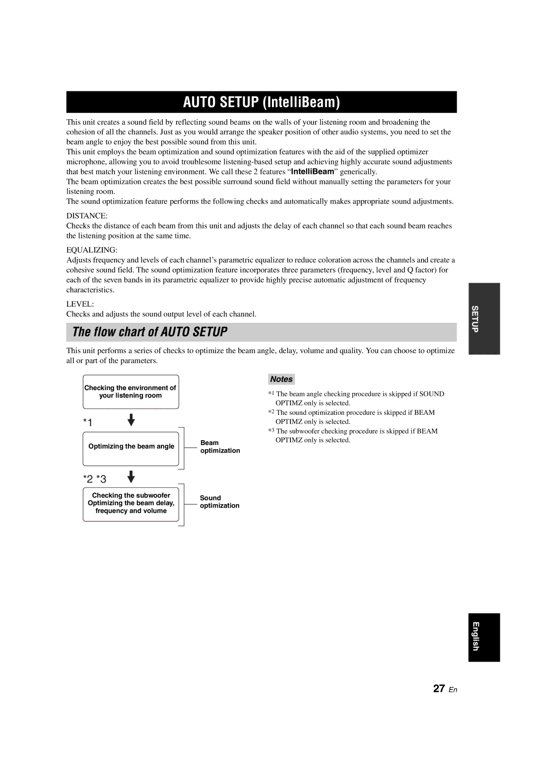 Yamaha YSP-900 owner manual Flow chart of Auto Setup, 27 En, Beam optimization Sound optimization 