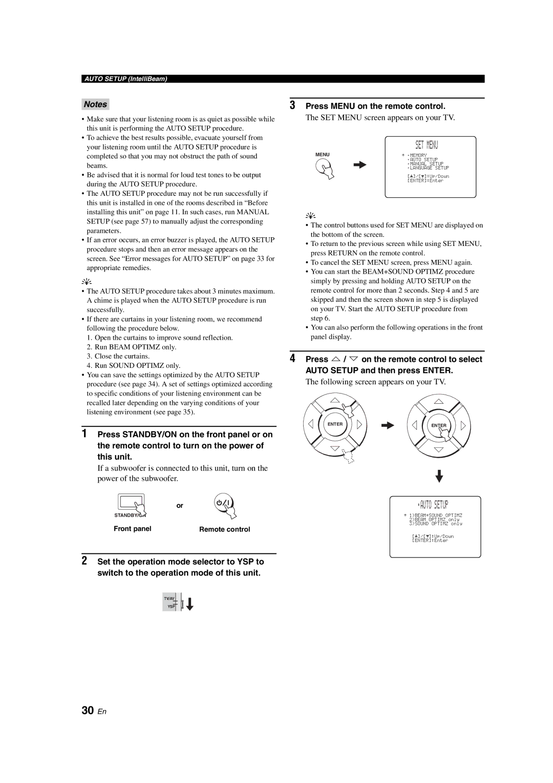 Yamaha YSP-900 owner manual Auto Setup, 30 En 